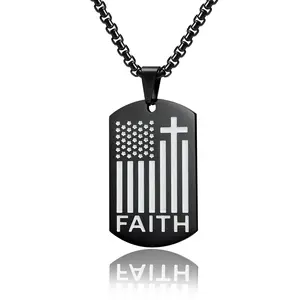 Hoge Kwaliteit Rvs Cross Hanger Ketting Amerika Vlag Geloof Ketting Hanger Black Dog Tag Voor Mannen En Vrouwen