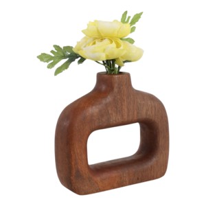 Vaso rettangolare cavo in legno di mango fatto a mano per decorare il tavolo del soggiorno, vaso per fiori in stile boho - Product Image 2