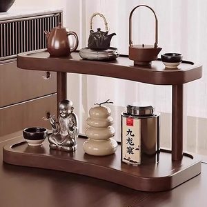 Double Layer Wooden Cup Holder Storage Rack For <b>Desk</b> Home Kitchen Space Saving Organizer Walnut Finish - Product Image 4