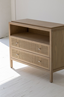 Meuble rustique en rotin rustique boho scandinave en chêne récupéré Table de chevet minimaliste avec tiroirs