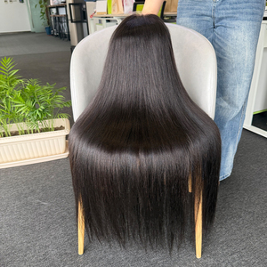 Perruques de cheveux humains 100% naturels noirs, haute qualité, lisses, 180% densité, cheveux bruts du Vietnam, closure HD 6*6, 1-24 pouces - Product Image 1