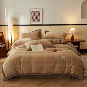 高品質ミルクフリースジャカード寝具セット2024新しいスタイルの冬のベルベットベッドカバーシート枕カバー青いぬいぐるみベッドカバー - Product Image 3