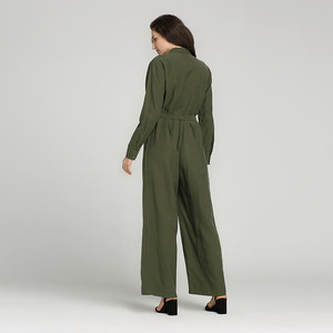 2020 Venta caliente <span class=keywords><strong>verde</strong></span> oliva parche bolsillo de manga larga <span class=keywords><strong>mono</strong></span> con cinturón - Product Image 2