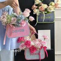 Sac à main floral de luxe moderne et écologique Aierflorist, nouveau design pour la Saint-Valentin, motif denim gaufré, laminage mat