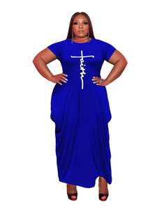 <span class=keywords><strong>BH800</strong></span> Talla S a 5XL Vestido largo con estampado de fe de manga corta de talla grande para mujer - Product Image 3