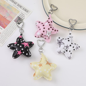 Star Print PU Leather <b>Bag</b> Charm Puffy Five Pointed Star Keychain <b>Heart</b> Shaped Metal Lobster Clasp Y2K Sweet Backpack Pendant - Product Image 1