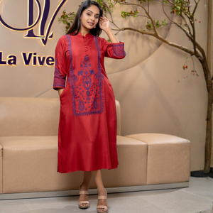 Premium Quality Wholesale Durable Embroidery Button Detail Casual Rayon Anti-Wrinkle Full Sleeve Elegant Dress for Women - Product Image 5
