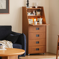 Commode de salon de style Wabi-sabi moderne du milieu du siècle, en bois massif, avec roulettes, pour hôtel, villa, appartement