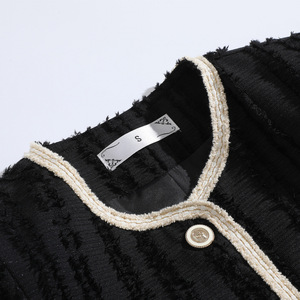 Women's Beige Tweed Blazer Long Sleeve Solid Color Stripes And Checks Woven Fabric Spring Autumn Wear - Product Image 4