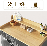 Comptoir de buanderie en bois à 2 niveaux pour lave-linge et sèche-linge, avec tapis antidérapant, étagère de 6,5 pouces et barrières de protection, 54x27,5 pouces, durable et écologique