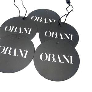 Round Circle black paper hang tags with white printed LOGO for swimwear bikini underwear pants baby clothes labels swing tag - Product Image 1