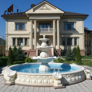 Projet <span class=keywords><strong>de</strong></span> décoration paysagère <span class=keywords><strong>de</strong></span> villa <span class=keywords><strong>de</strong></span> luxe, fontaine d'eau à 3 niveaux en marbre blanc naturel sculpté à la main pour <span class=keywords><strong>jardin</strong></span> extérieur avec grand <span class=keywords><strong>bassin</strong></span> - Product Image 4