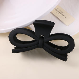 Pince à cheveux géométrique en plastique couleur unie simple avec nœud papillon pour femme, grande taille - Product Image 4