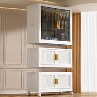 Armoire pliante transparente à 4 niveaux pour chambre à coucher, organisateur de vêtements, tiroirs de rangement en plastique portables et tendance avec roulettes