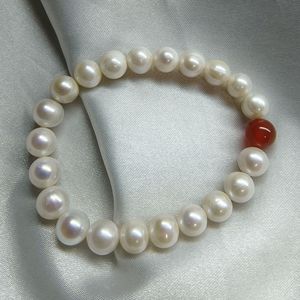 8-9mm Freshwater Pearl and Red Agate <b>Elastic</b> String <b>Bracelet</b> for Babies Easy-to-Wear Small Gift with Slight Flaws - Product Image 2