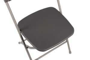 Chaise pliante en plastique gris avec structure en acier, design minimaliste, durable et légère, pour usage extérieur et intérieur, événements en plein air - Product Image 4