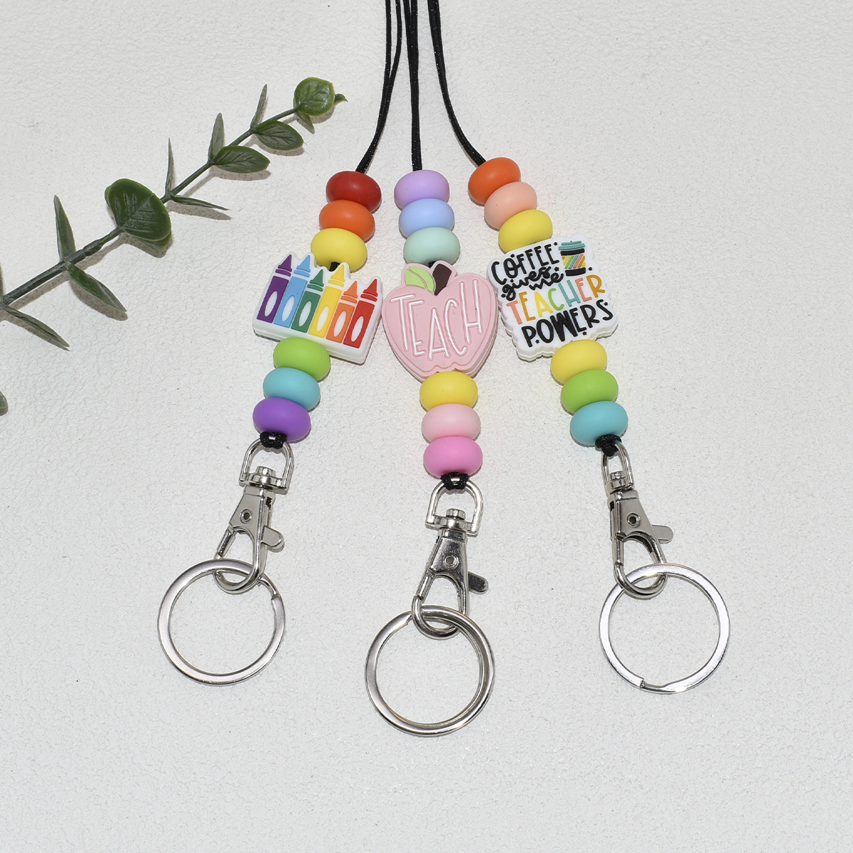 Customized New Stacked Book Lanyard Exquisite Apple Daisy Silicone Bead Lanyard Back to School Gifts for Teachers Image 2