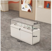 Vitrine à bijoux en verre avec éclairage LED, durable, rectangulaire, finition vernie, panneau artificiel sans peinture, blanc transparent, mobile