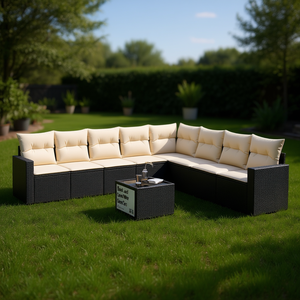 ชุดโซฟาสวนสีดำและสีครีมขาว เฟอร์นิเจอร์หวายกลางแจ้งพร้อมเบาะโฟมความหนาแน่นสูง ดีไซน์ร่วมสมัย กันน้ำ - Product Image 2