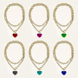 Nuova <span class=keywords><strong>Collana</strong></span> con Pendente a Cuore Smaltato Colorato Placcato Oro a Catena <span class=keywords><strong>Lunga</strong></span> per Donne - Product Image 2