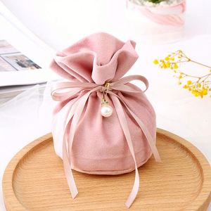 Sac à cordon en ruban perlé pour bonbons au chocolat, sac rond en velours, pochette cadeau pour bijoux, pour les cadeaux de mariage, emballage de bijoux au chocolat - Product Image 2