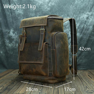 Sac à dos en cuir de vache véritable pour hommes, sac de voyage de grande capacité en cuir Crazy Horse, sacs à dos pour hommes - Product Image 2