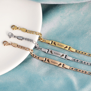 Bracelet personnalisé <span class=keywords><strong>en</strong></span> acier inoxydable avec chaîne <span class=keywords><strong>gourmette</strong></span>, nom personnalisé <span class=keywords><strong>en</strong></span> <span class=keywords><strong>or</strong></span> rose pour fille, garçon, bébé, style tendance pour fête - Product Image 1