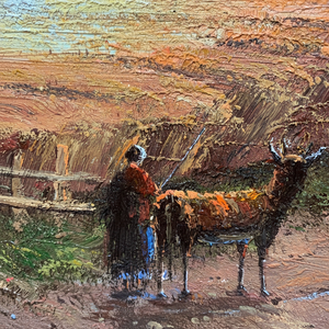 Dipinto a Olio 100% Fatto a Mano in Stile Art Déco 20 In24, Design Classico di Campo su Tela Nera, Astratto per Decorazione Murale - Product Image 1