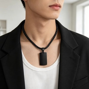 Kalung <span class=keywords><strong>Dog</strong></span> <span class=keywords><strong>Tag</strong></span> Baja Tahan Karat untuk Pria, Liontin Kosong Poles Cermin untuk Diukir, Perhiasan Rantai Kotak Persegi Panjang - Product Image 6
