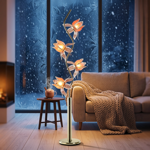 Luxury Soft Furnishing Floor Lamp 4-Head Lotus Flower S Curve Gold Rod Decorative Floral <b>Standing</b> Light - Product Image 1