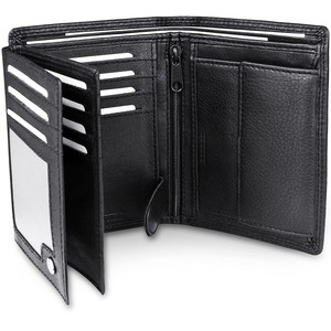 <b>Men's</b> Genuine Leather Bi-Fold <b>Wallet</b> <b>Black</b> RFID Blocking 8.5 x 10.5 Cm Everyday Use - Product Image 1