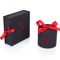Boîte de forme ronde en papier artisanal noir haut de gamme pour homme cadeau montre ceinture emballage cylindre en carton emballage cadeau avec nœud en ruban