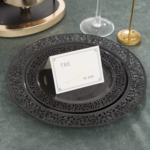Assiette à découper en plastique noir Couverts de fête Assiette à dessert 7.5 "Assiette à dîner à disque noir 10.25" - Product Image 1