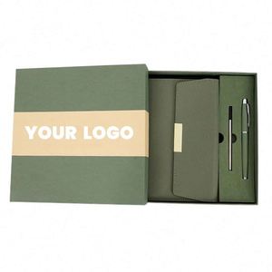 Leather Covered Notebook <b>Set</b> <b>Sewing</b> Binding Same Hue Pen Elegant Box and Bookmark Ribbon - Product Image 3