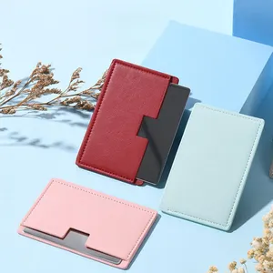 Rectangle Travel Makeup Mirror Custom Logo Stainless Steel Pocket Mirror With Pu Leather Cover