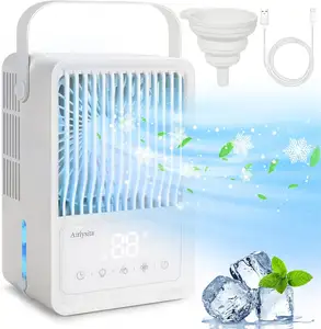 Portable Humidifier Fan Air Conditioner for Bedroom Rotation Cooling Air Cooler Fan with 3 Speed Fan 7 Color Lights 2H/4H Timer