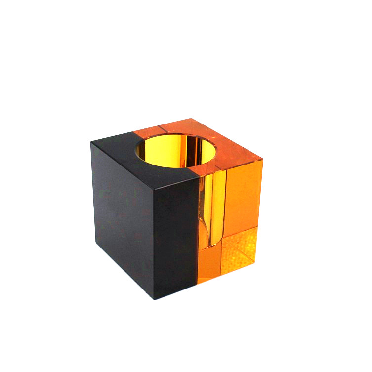 Cubic Shaped Polish Black Candlestick Holder Candle Holders Crystal For Home Decor