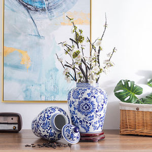 แจกันเซรามิกสีฟ้าและสีขาวสไตล์โบราณของจีนโถขิงสำหรับตกแต่งบ้าน - Product Image 4
