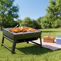 Barbecue au charbon de bois pliable moderne et portable, compact, en acier inoxydable, pour pique-nique en plein air, jardin, terrasse, camping, voyage