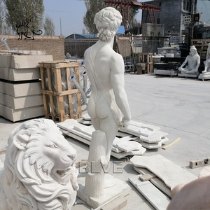 Decoración de jardín, famosa piedra blanca tallada a mano, tamaño real, escultura de hombre desnudo, estatua de David de mármol - Product Image 4