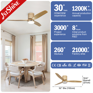 Ventilador de techo 1stshine Aspas de madera maciza Ventilador de techo remoto inteligente de madera de alta velocidad de 52 pulgadas con luz - Product Image 3