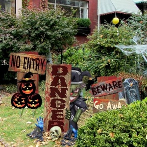 Décorations de fête à thème Halloween effrayant : Piquets de signalisation effrayants pour trottoir, en PP, découpés à la main, pour jardin et cour - Product Image 5