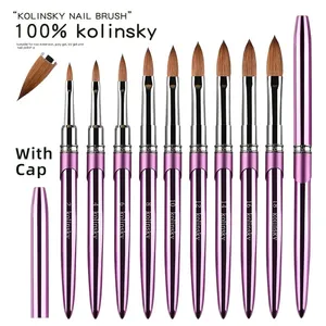 100% Kolinsky Acrylic Nail <b>Brush</b> 1Pcs Purple Crimped Metal Handle Drawing <b>Brush</b> for Acrylic Powder Size 2-18 - Product Image 4
