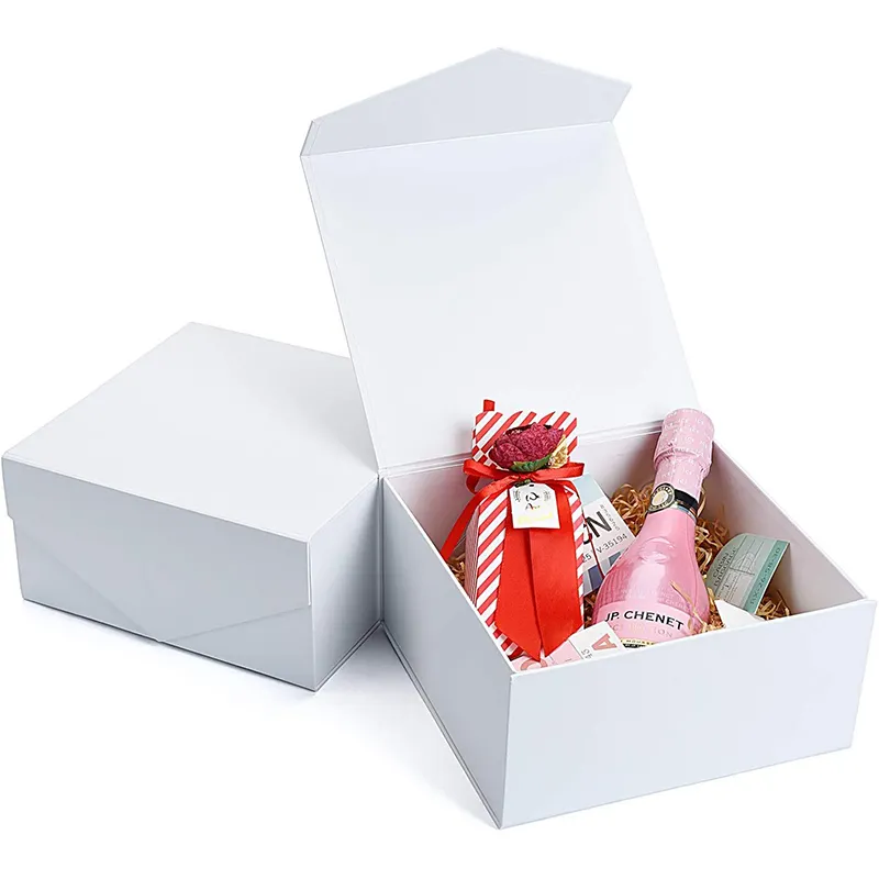 Caja de regalo de papel de embalaje para el cuidado de la piel, personalizado, plegable, magnético, color blanco, tamaño grande