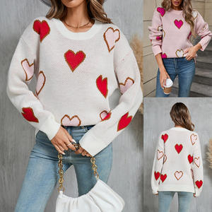 Wholesale Long Sleeve <strong>Jumper</strong> Pullover Jacquard Cute love Heart <strong>Valentine</strong> Day Knitted Crew-neck Sweater Women - Product Image 6