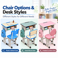 Ensemble de bureau et chaise rembourrée réglables pour étudiants, mobilier scolaire en acier et bois avec étagère de rangement, tailles personnalisées OEM