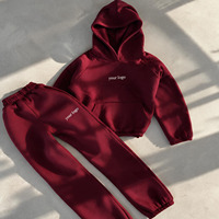 Ensemble de survêtement décontracté pour femme avec logo personnalisé, sweat à capuche classique rouge bordeaux et pantalon de jogging à poignets élastiques, OEM ODM Vente en gros