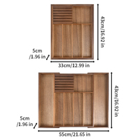 Organisateur de tiroir extensible en bois d'acacia pour couteaux, plateau de rangement pour ustensiles de 33 à 55 cm avec fentes pour couteaux, insert de tiroir, vente en gros