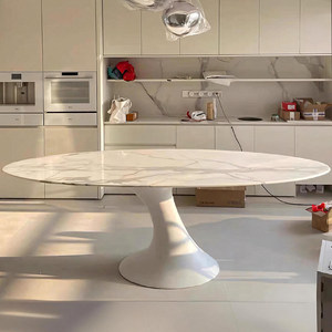 Tavolo da Pranzo in Marmo Ovale Moderno Semplice Lusso Leggero Artistico di Alta Gamma Lastra di Pietra Naturale Personalizzabile Arredamento per la Casa - Product Image 1