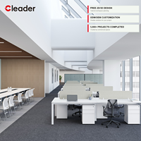 Poste de travail moderne pour 4 personnes, plan ouvert, structure tubulaire carrée, bureau partagé, plateau en bois, cloison en tissu, vente en gros ODM